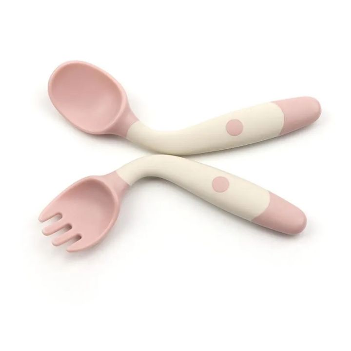 Good Quality Baby Silicon Spoons and Forks Set for Self-Feeding, Silicone Bendable Handle, Easy Grip Heat-Resistant, Self-feeding Flatware Sets for Kids