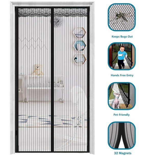 Self Close Magic Mesh Screen Curtain - Anti Mosquito keeps Bugs Out Handsfree Heavy Duty Magnetic Screen Door - 90cm x 210cm