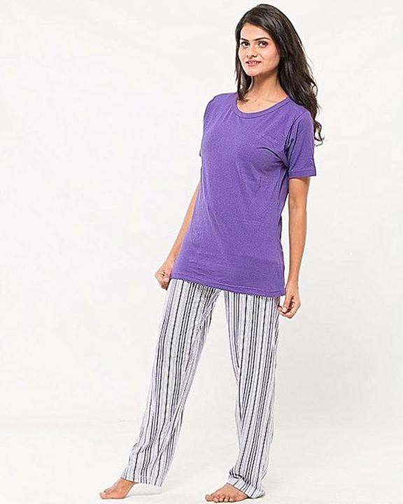 Pack of 2 -Purple Tshirt + Printed Pajama For Women