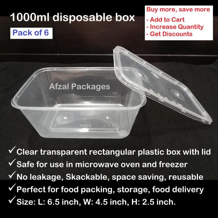 1000ml disposable box with lid - Pack of 6