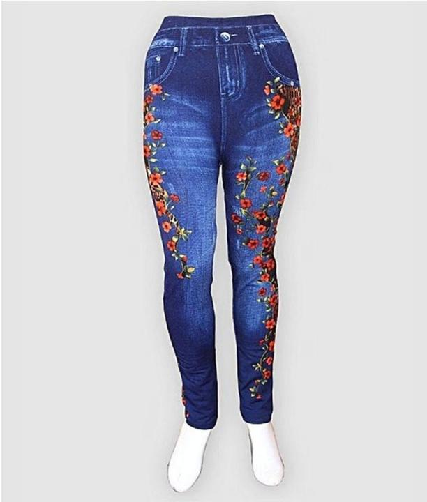 Blue Jeans Legging & Tights With Daffodils Print For Women