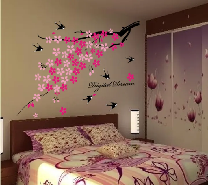 Flowers%20Wall%20Sticker%20Pink%20Birds%20DIY%20Wall%20Decor%20For%20Home/Office%20Colorful%20PVC%20Wall%20Paper%20Removeable%20Wall%20Decal%20-%20Image%203