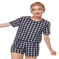Nasty Gal Black Jersey Gingham Pajama Short Scrunchie 3-Piece Set - Trendy And Comfortable Loungewear Ensemble For Stylish Relaxation. 