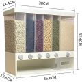 Wall Mounted Divided Rice and Cereal Dispenser 6 Moisture Proof Plastic Automatic Racks Sealed Food Storage Box. 