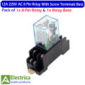 1 pair of 8 Pin 12A Coil 220V AC Relay and 8 Screw Terminals Base 220v AC Contact DPDT General Purpose Relay 8 pins double pole double through relay by Electrica. 