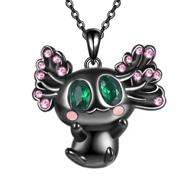 Exquisite Fashion Mexican Axolotl Necklace For Women cartoon black salamander animal pendant jewelry birthday gift for Kids Girl