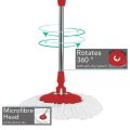 Spin Bucket Mop, Magic Spin Mop Set, Rotating Spin Mop 360 With Bucket, Adjustable Mop Pole Length, Floor Cleaner, Extendable and Retractable, Red Color, Plastic. 