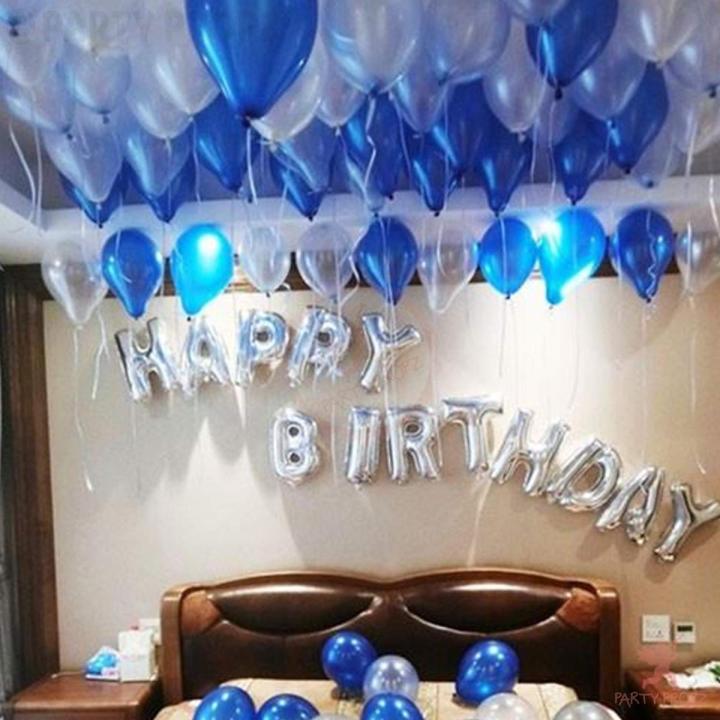 Happy Birthday Silver with Blue & Black Balloons Theme Set For Birthday Decoration and Celebrations