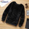 Men Pullover Top Windproof Solid Color Male Plus Velvet Sweatshirt. 
