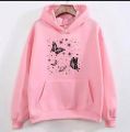 Baby Pink Fleece Printed Hoodie For Women. 