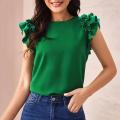 Female Summer Tops Shirt Ruffle Sleeves Solid Green Red Elegant Blouse Women Lady Streetwear Y2k Top Crewneck Shirts. 
