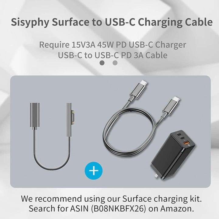 Surface Connect to USB-C Charg Cable Compatible for Surface Pro7 Go2 Pro6 5/4/3 Laptop1/2/3 & Surface Book