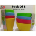 Pack of 8 Imported High-Quality Unbreakable Bowls and Glass - 4 Imported Blows and Glass - Imported Plastic - Stylish And Durable Plastic Bowls and Glass Set. 