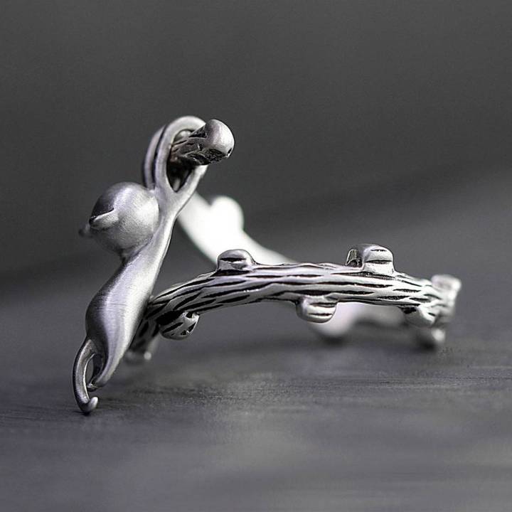 Creative Cute Cat Tree Branch Metal Women's Finger Decor Open Ring Jewelry Gift