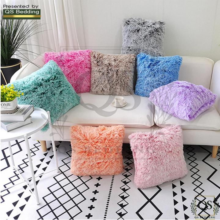 QS Decorative Sofa LongFur Throw Plush Cushion Plush Throw Cover Home Decor Sofa Cushion Cover 16" x 16"  QS Bedding