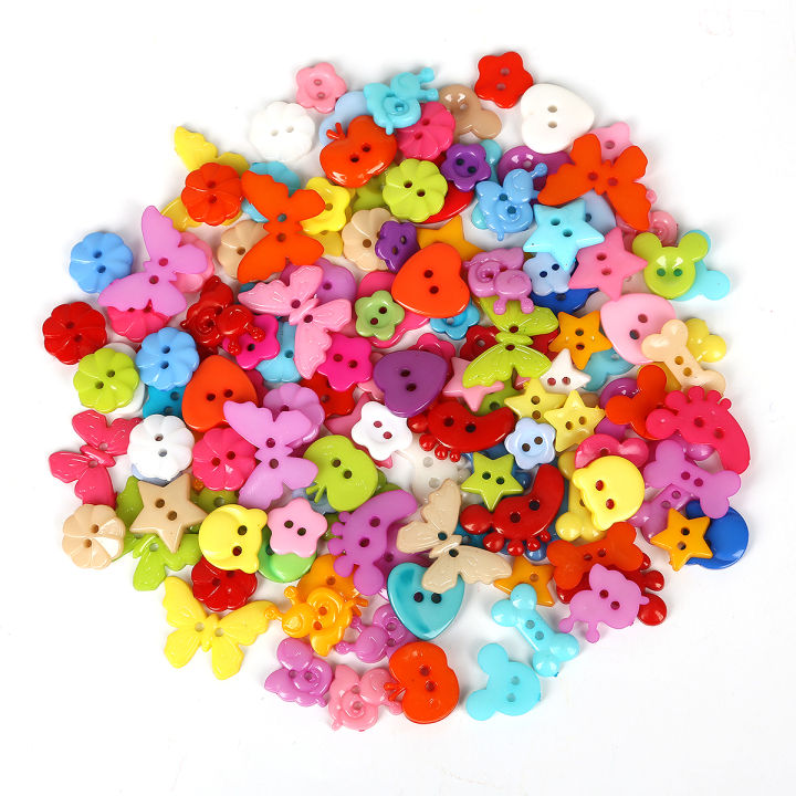 50PCS Mixed Colors Plastic Cartoon Buttons for Kids Clothing Sewing, Scrapbooking, and DIY Crafts