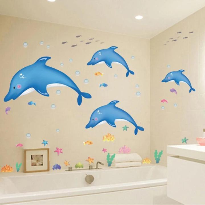 Xh9002 Wall Sticker / Stiker Dinding Blue Dolphin
