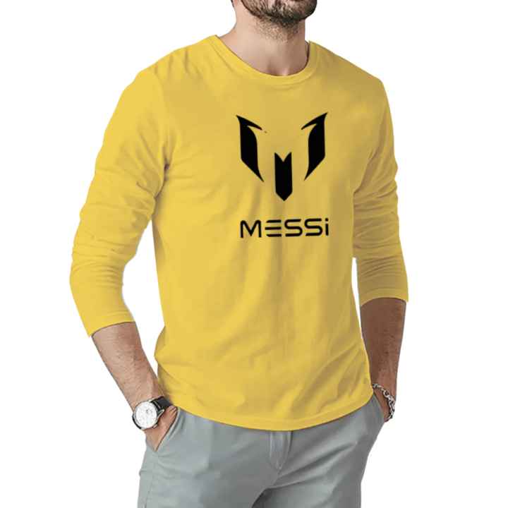 "Riseup Store - Messi Printed Long Sleeves Plain T-Shirts for Men - Support Messi in Style with Printed T-Shirts"