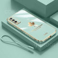 For Vivo Y12A Back Cover + Hand Strap Fashion Shiny 6D Plating Maple Leaves Protective Case Square Bumper Soft Silicone Mobile Phone Cases. 