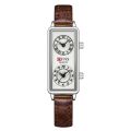 Dual Movement Watch Women Quartz Wristwatch 2 Time Zone Clock Stainless Steel Black Leather. 