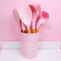 12Pcs-Silicone Kitchenware Set Kitchen Utensils Cooking Sets Non-stick Spatula Silicone Kitchen Tools with Wooden Handle Heat Resistant Non-Toxic BPA Free. 