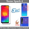 Tecno Spark 4 Full Black 9D|5D|6D|10D|11D|21D Tempered Glass Screen Protector Full Glue Edge To Edge + Back Camera 9H Gorilla Flexible Protector + Back Jelly Protector Clear Soft Protection Film Transparent Hydrogel Film Protector For Tecno Spark 4. 