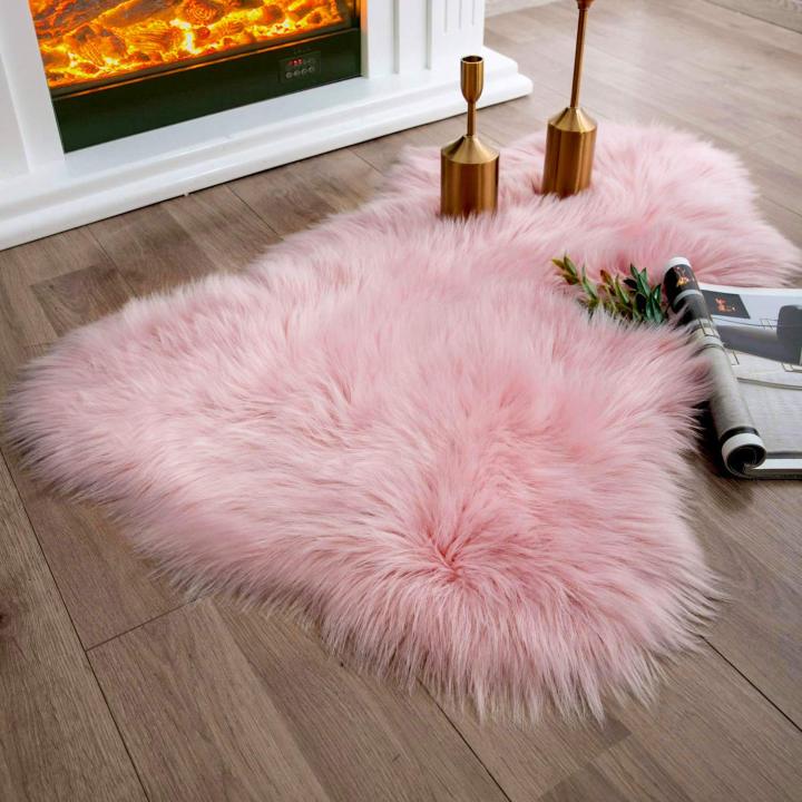 Faux Sheepskin Rug Fur Soft Shaggy Hairy Pink Floor Door Mat Home Decor Rug 2ft X 3ft - Quick Shipping