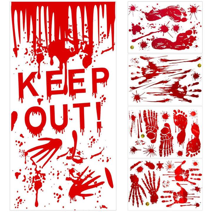 Halloween Window Decorations, Scary Bloody Handprint Footprint Vinyl Wall Decals Window Clings