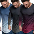 Men T-shirt Gradient Print Crew Neck Quick Dry Shirt. 