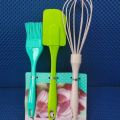 3 in 1 Silicone Kitchenware, 4-Piece Baking Kit, Basting Brush, Dough Spatula & Whisk,Mini Ginger Grater. 
