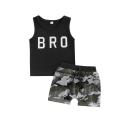 Baby Boy Shorts Set Letter Sleeveless Round Neck Vest + Camouflage High Waist Shorts Summer Cute Two-Piece Set. 