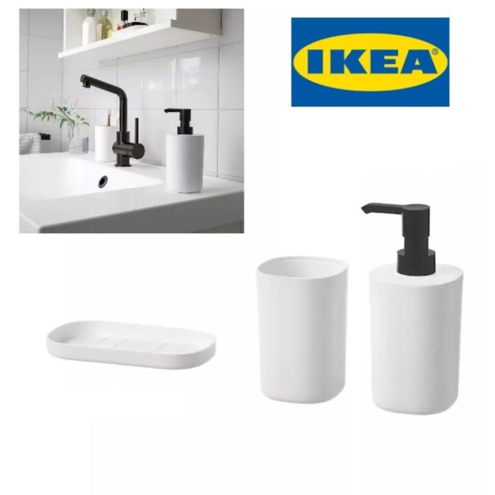 IKEA STORAVAN Polypropylene Plastic 3-piece Bathroom Sets (Soap Dispenser, Toothbrush Holder & Soap Dish) (White)