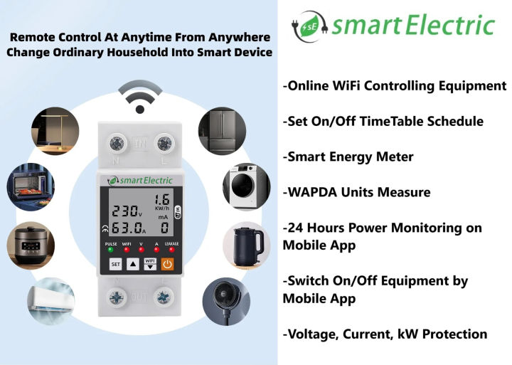 Smart WiFi Energy Meter, Home Appliance Remote Control, Mobile WiFi Voltage Current Protector, WAPDA Unit Measurement, IOT Internet Of Things,