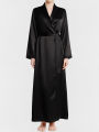 Pure Korean Satin Silk Night Robe - Elegant, Breathable, Black, Matching Belt. 