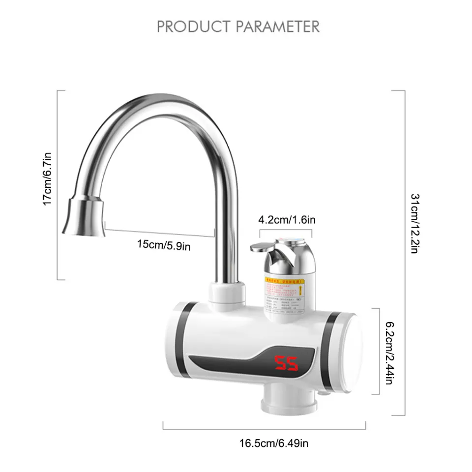 Instant Electric Geyser & Water Heater Tap | Hot Water Faucet with Digital Display & Shower Head – Tankless, Energy Efficient, Affordable for Kitchen & Bathroom