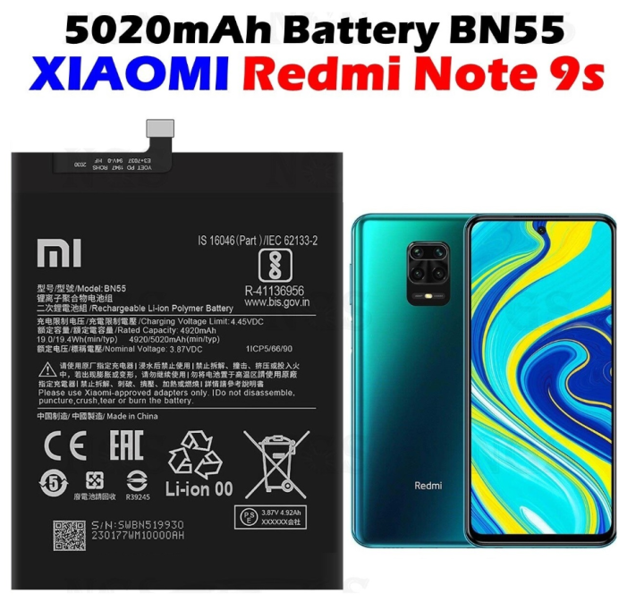 Redmi Note 9s Battery Replacement MI BN55 Battery with 5020mAh Capacity ,  Battery Replacement for Redmi Note 9s