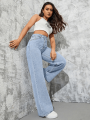 Wide Leg Ice Blue Denim Jeans For Women/Girls/Female Export Quality Fashion Baggy Jeans. 