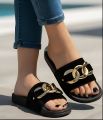 Women's Flat Slide Sandals with Metallic gold Chain slide for girls Fashionable & Comfortable Summer Slipper Flip Flop. 