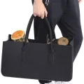 Fireplace Wood Felt Storage Bag Basket Magazine Rack Firewood Pocket,Felt Foldable Firewood Holder Basket Black. 