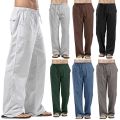 Linen Trousers for Men Wide Cargo Pants Summer Oversize Plus Size Linens Streetwear Spring Harajuku Men's Clothing. 