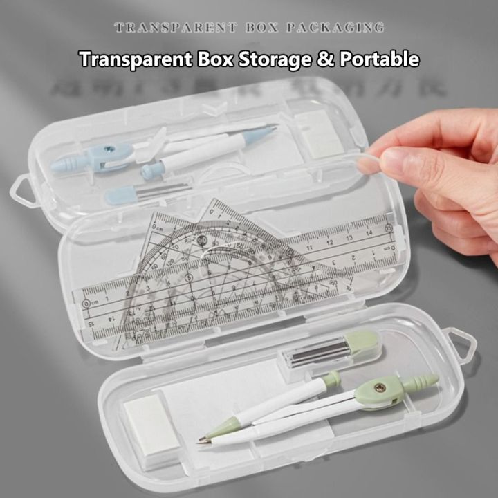 Transparent Ruler Set 8PCS/Set High Quality Plastic Ruler Compasses Set Eraser Transparent ...