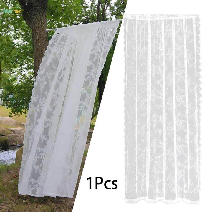 White Lace Floral Net Curtains Voile Curtains for Study Room Yard Decorative 150cmx100cm