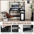 Computer Desk with Storage Shelf, Wooden Writing Desk with Hutch, Office Desk with CPU Stand & Keyboard Tray, Home PC Desk with Bookshelf, for Bedroom, Study, Living Room. 
