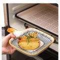 1Pc Random Pattern Ceramic Dinner Plate with Handle - Perfect for Serving and Decorating, Ceramic Baking Dish, Bakeware Serving Dinner Plate with Single Handle, Individual Bakeware for Dinner, Heating food, Casserole. 