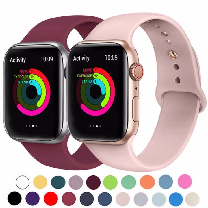 Original Watch Strap for iWatch Series 7 6 SE 5 4 3 2 1 Silicone Watch Bands for Apple Watch 38mm 40mm 41mm 42mm 44mm 45mm Smart Watch Bracelet Belt Replacement Loop Accessories