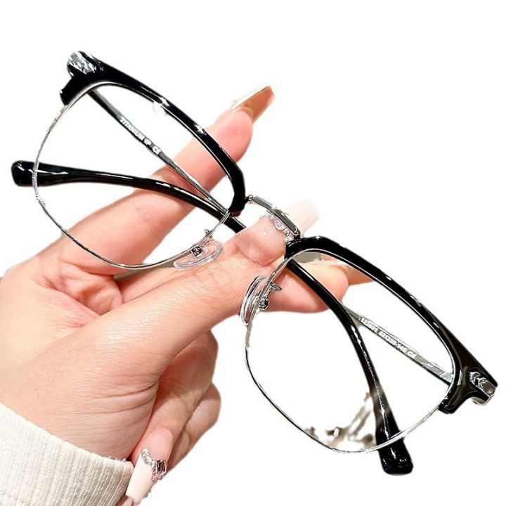 Half Frame Glasses Men's Retro Glasses Anti Blue Light Eye Protection Flat Light Glasses