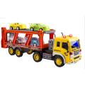 Double Decked Transport Truck Trailer Toy with 4 Cars For Kids ,Car Carrier Long Toy Truck - Friction Powered Loader for Kids. 