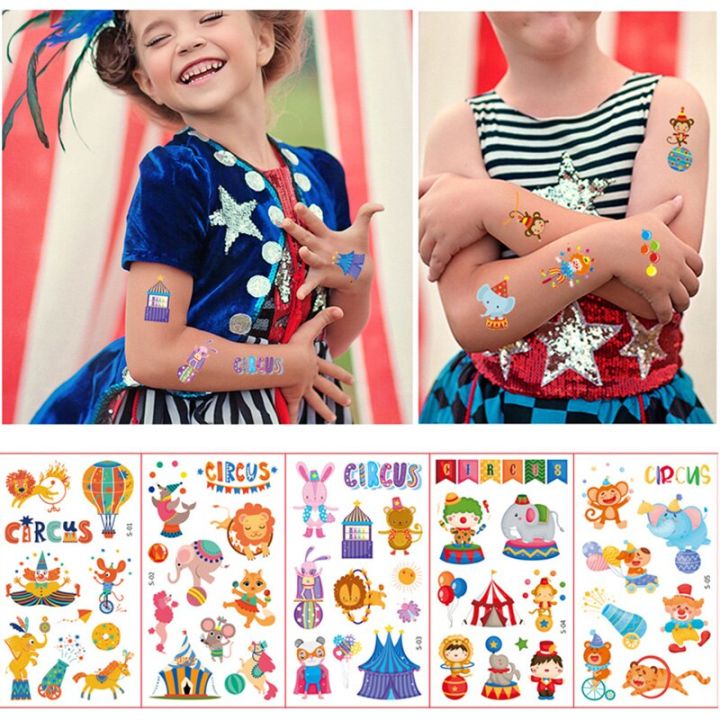 10Sheet Cartoon Circus Tattoo Temporary Tattoo Cute Color Tattoo Sticker Body Tatoo for Children Waterproof Kids Tattoos
