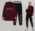 Winter Fleece Casual Meow Printed Hoodie and Trouser Set Track Suit for Girls and Women. 
