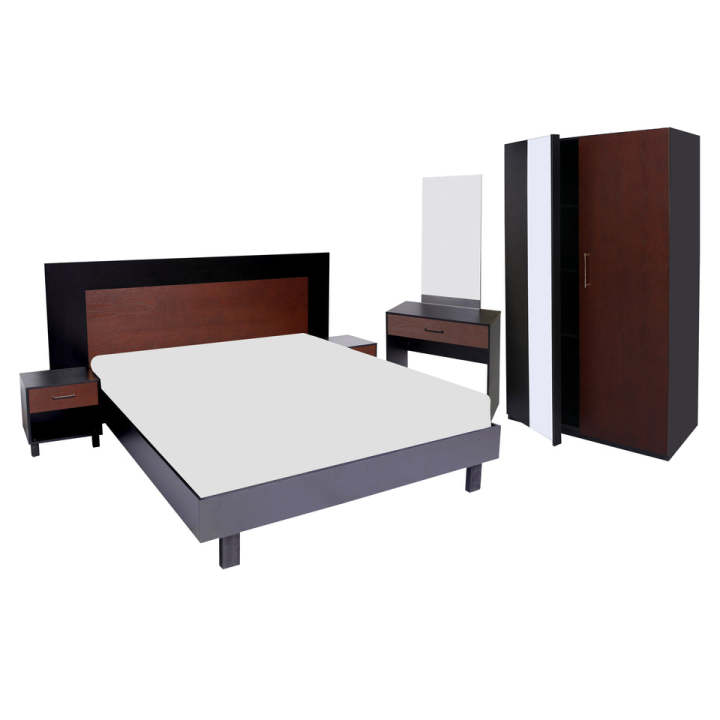 Ozmane Dark Tune Set (bed with sides, dresser, mirror and 2 door wardrobe)